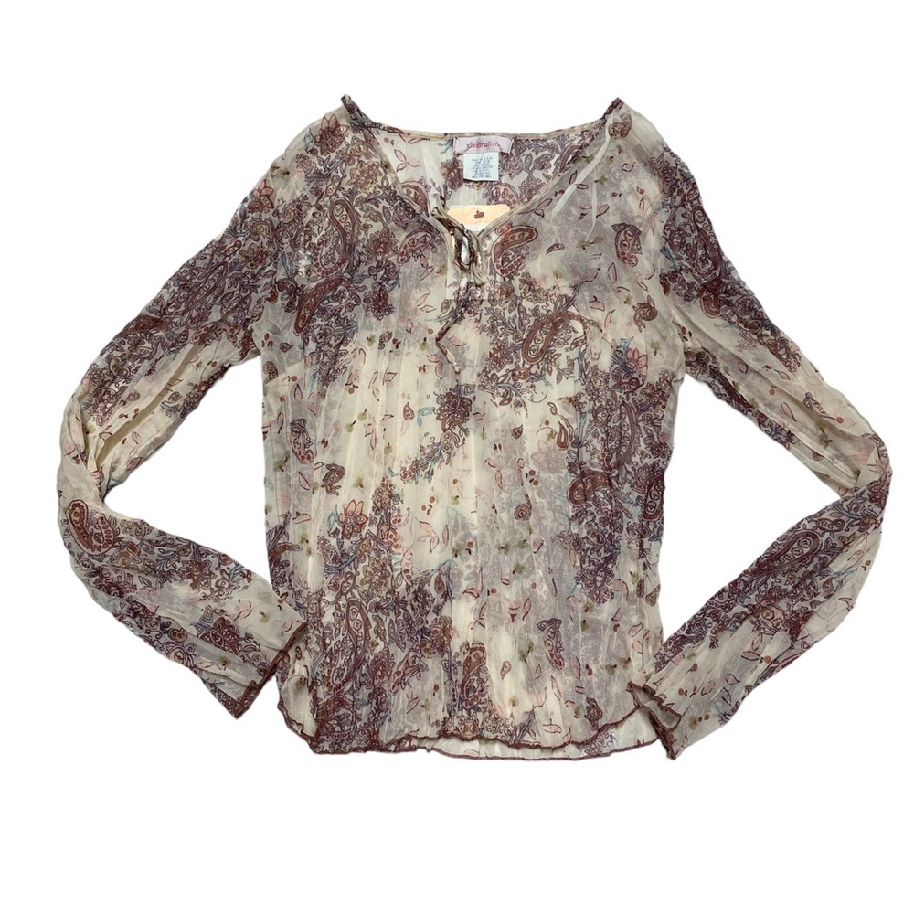 Y2K Xhilaration Long Sleeve Blouse Women’s M Crinkle Top Paisley Floral Shirt
